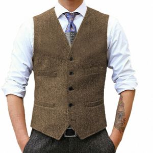 Heren Bruiloft Pakken Vest Voor Man Casual Slim Fit Herringbe Vest Klassieke Wol Tweed Vest Bruin XS-5XL x2hI #