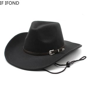 Heren Western Cowboyhoed Mode Imitatiewol Brede Rand Vilt Fedora Hoed Cowgirl Panama Jazz Hoed Sombrero Hombre 240103