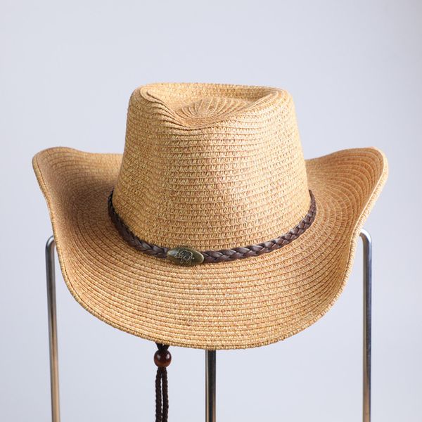 Sombrero de vaquero occidental para hombre, sombrero de paja plegable de verano para hombre, sombrero de Panamá de ala grande para el sol de playa, regalo al por mayor