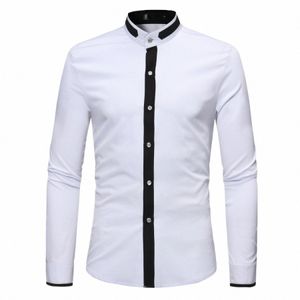 Hommes Blanc Dr Chemises 2024 Marque Bandée Col Mandarin Chemise Mâle Lg Manches Casual Chemise Chemise Pour Hommes i7h7 #