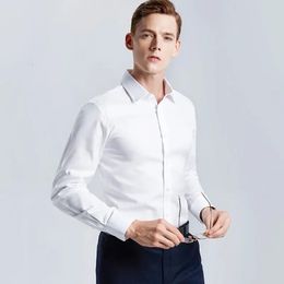 Chemise blanche pour hommes à manches longues sans repassage affaires travail professionnel vêtements à col costume décontracté bouton hauts grande taille S-5XL 240117