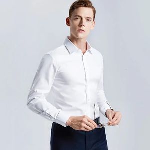 Chemise blanche pour hommes à manches longues sans repassage affaires travail professionnel col vêtements costume décontracté boutonné hauts grande taille S-5XL 240117