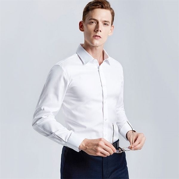 Chemise blanche pour hommes à manches longues sans fer d'affaires de travail professionnel vêtements à col costume décontracté bouton hauts plus taille S-5XL 220216