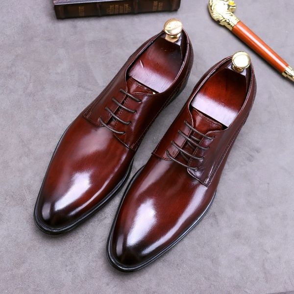 Masculin en gros Nouvelle affaires authentiques usure formelle en cuir britannique à lacets en cuir britannique pour hommes rétro Derby chaussures 879b