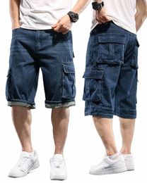 Heren Denim Shorts met wijde pijpen Multi Pocket 7 Point Work Cargo Jeans Shorts Vet Plus Size Denim Shorts Mannelijke K6NR #