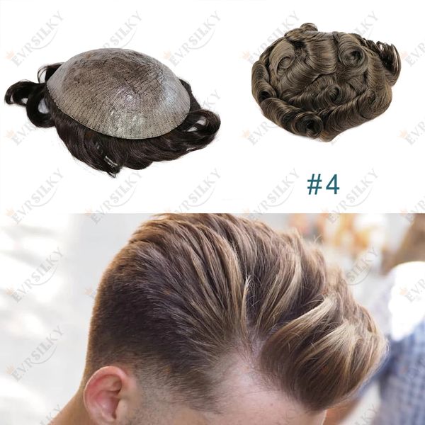 Perruques pour hommes cheveux humains pleine peau PU toupet hommes prothèse capillaire unité de cheveux système de remplacement cheveux pièces perruque pour hommes