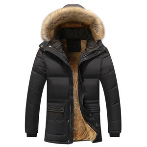 Heren Windbreaker Bont Kraag Hooded Lange Trench Winterjas Mannen Plus Fluwelen Gewatteerde Jassen Overjas Chaqueta Hombre Warm Jassen