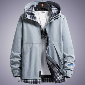 Heren Windjack Jassen Lente Herfst Mode Patchwork Plaid Hooded Jas Mannelijke Kleding Casual Jassen 8XL 211013