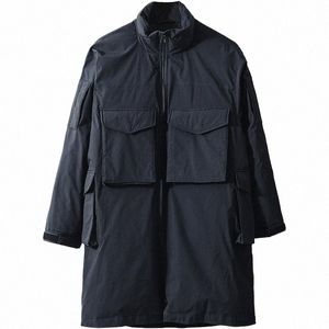 Manteau d'hiver pour hommes, ample, mi-long, multi-poches, veste rembourrée en coton noir, coupe-vent, tenue chaude 43iN #