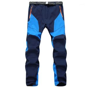Pantalon de randonnée Softshell en polaire intérieure assortie aux couleurs pour hommes Sports de plein air épais chaud Camping pantalon de ski