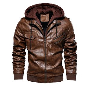 Chaquetas de cuero de motocicleta de lana de invierno para hombre, chaqueta de imitación con capucha informal a la moda de otoño para hombre, chaquetas cálidas de cuero PU, abrigos