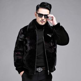 Veste d'hiver haut de gamme pour hommes, veste à revers en zibeline dorée, peau confortable, température coupe-vent, le haut du corps a un bon tempérament de forme.