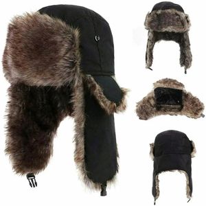 Orejeras de caballería piloto cazador de invierno para hombre, gorro de esquí impermeable ruso cálido, sombrero de bombardero, gorro con protección para los oídos 240110