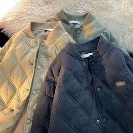 Vestes d'hiver pour hommes col montant Diamd treillis épais chaud vestes de haute qualité couleur unie décontracté simple boutonnage chaud Parkas h1xi #