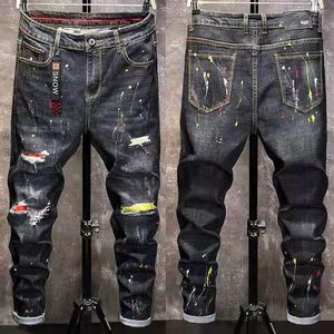 Jeans d'hiver pour hommes pantalons chauds polaire détruit déchiré Denim pantalon épais thermique en détresse Biker pour hommes Clothes217p