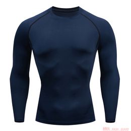 Chemise thermique à manches longues pour hommes Compression Séchage rapide Bodybuilding T-shirt Couleur unie T-shirt serré Chemise de course homme Y0323