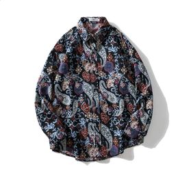 Heren wintershirt retro etnische stijl shirts met lange mouwen voor mannen hiphop vintage vest jas drukknoop mode streetwear 240117