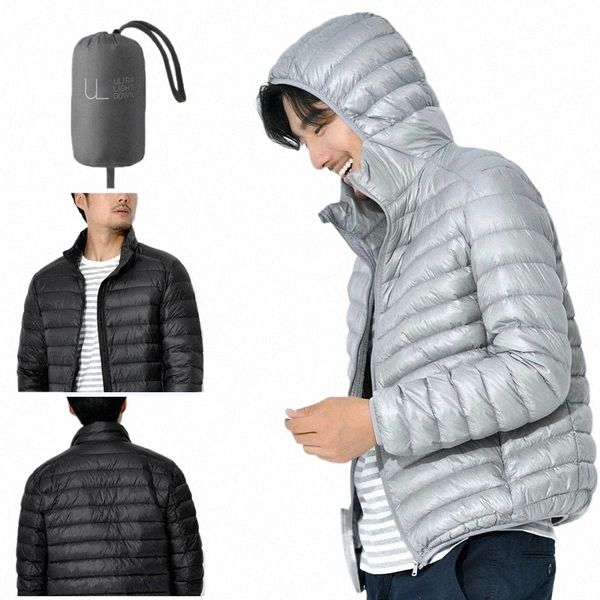 Hommes hiver mince doudoune fiable chaud pliable imperméable coupe-vent respirant vêtements d'extérieur grande taille hommes veste à capuche 68ft #