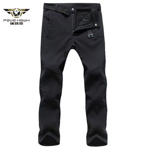 Heren winter dikke warme fleece haai huid broek casual tactische militaire broek mannelijke stretch waterdicht uitloper joggingbroek 211008