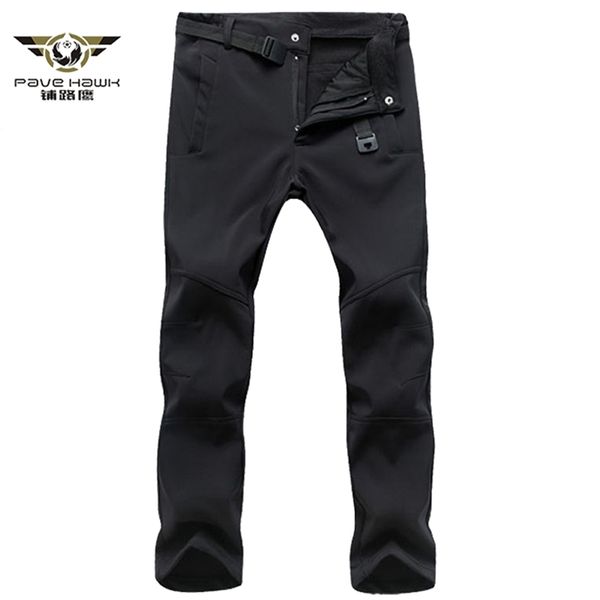 Pantalones de piel de tiburón de lana gruesa de invierno para hombres Pantalones militares tácticos ocasionales Estiramiento masculino Outwear impermeable Pantalones de chándal 211008