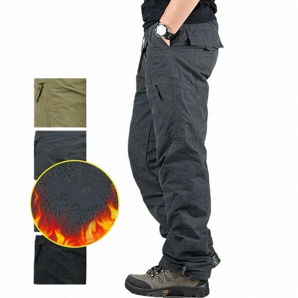 Pantalones de carga militares gruesos y cálidos de invierno para hombres Monos de lana de doble capa Casual Cott Rip-Stop Tácticos Baggy Pantalones térmicos Z4Pv #