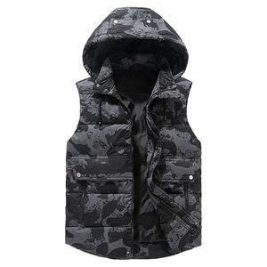Heren Winter Vest Plus Size 5XL Hat Afneembaar vest Camouflage Mouwloze jassen Warme Parkas Losting Jas Voor Mannen Unisex 210925