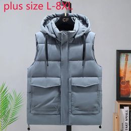 Gilet d'hiver pour hommes coupe-vent chapeau gilet détachable chaud épais Plus grande taille 8XL veste sans manches Simple solide hommes V 240131