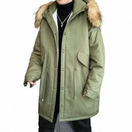 Abrigo cálido de invierno para hombres Hombres empaquetados Chaqueta acolchada LG Abrigo con piel extraíble con capucha Stretwear Ropa para hombre Hombres coreanos Parka p3BJ #