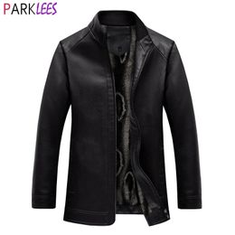 Heren Winter Warm PU Lederen Jas Stand Kraag Fleece Gevoerd Motorjas Mannen Rits Slim Fit Formeel Casual Chaquetas Hombre 210522