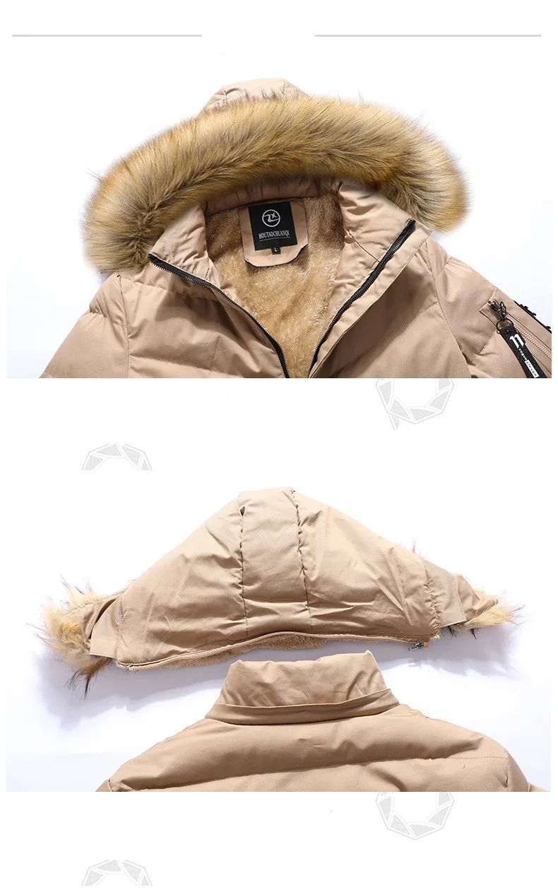 남성용 겨울 따뜻한 두꺼운 재킷 후드 양털 파파 남성 캐주얼 바람 방풍 모피 칼라 코트 수컷 면화 파파 외투