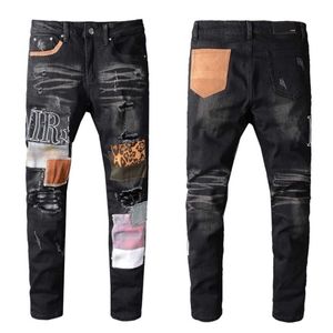 Jeans violets de marque pour hommes et femmes, pantalon en Denim de grande taille, pantalon perforé, Hip Hop, fermeture éclair perforée, pantalon amis, lettre Patch, coupe Slim élastique, petit pied, bp