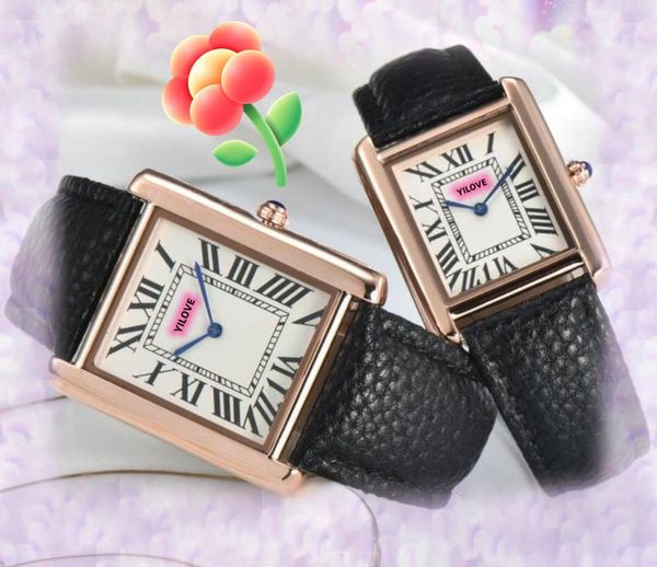 Montre de mode pour hommes et femmes, cadran de réservoir romain carré, horloge étanche, mouvement à Quartz japonais, boucle en cuir véritable, montre-bracelet pour amoureux, livraison directe, cadeaux