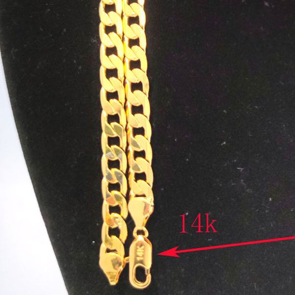 Chaîne Hip Hop à maillons cubains pour hommes et femmes, 24 pouces x 8MM, collier à la mode en laiton estampillé en or massif fin 14 carats