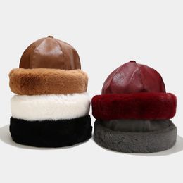 Berretti invernali in pelle sintetica da donna da uomo Cappello Tenere al caldo Cappelli invernali russi solidi Berretto casual da esterno per uomo donna Nuovo