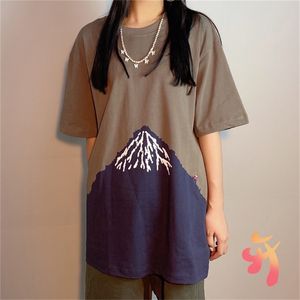 T-shirts Kapital pour hommes et femmes de haute qualité Batik Washed Paragraph Fuji Print Brodé Manches courtes Oversize Kapital Tees