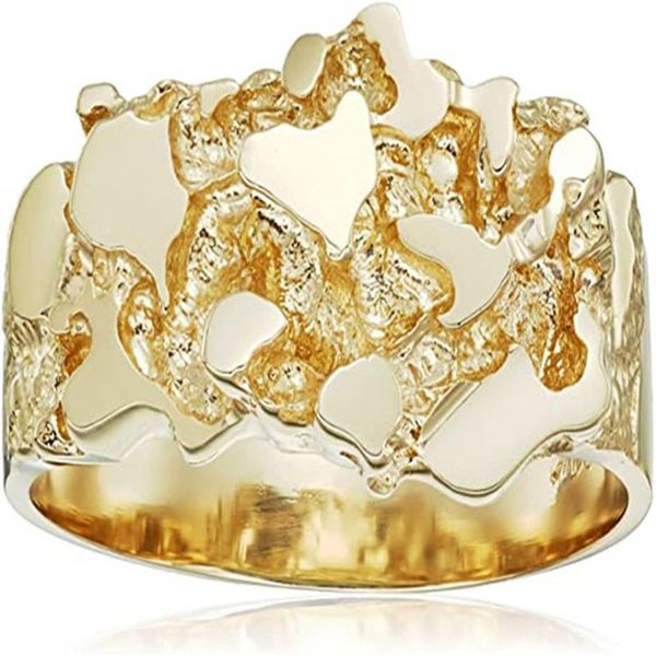 Anillo de pepita de racimo texturizado de acero inoxidable para hombres y mujeres 14k 18k 24k chapado en oro amarillo sólido pareja de corte de diamante J289V