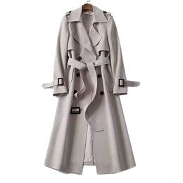 Heren Dames Trenchcoat Dames Herfst elegante lange stevige kanten jas met ceintuur Dames casual V-hals jas Plus size mouw trenchcoat dames