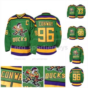 Machtige eenden van herenjongeren 96 Charlie Conway 99 Adam Banks 33 Greg Goldberg Movie Hockey Jersey Dubbel gestikte