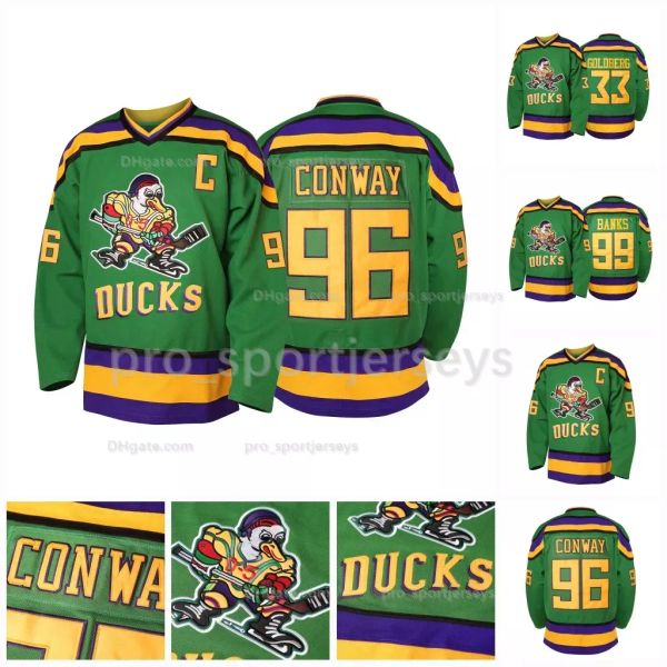 Mighty Ducks de la juventud de mujeres para hombres 96 Charlie Conway 99 Adam Banks 33 Greg Goldberg Película Jersey de hockey Doble Stitched