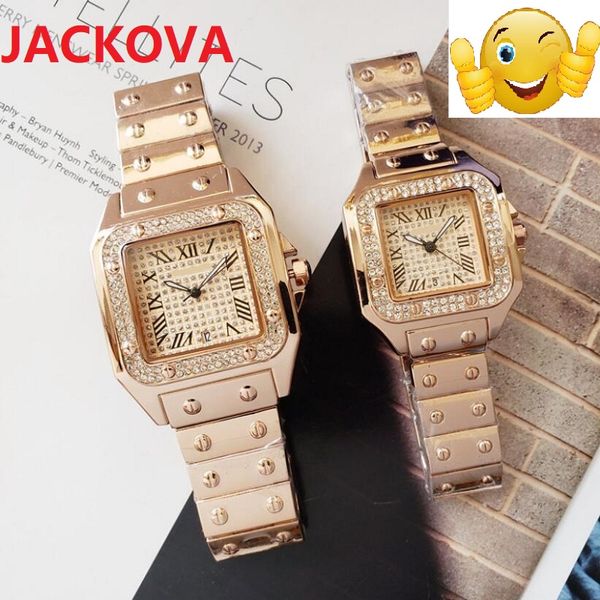 Hommes Square Square Diamonds Anneau Montre Classic Roman Number Montres de la journée 40mm 32mm Toute acier inoxydable Verre Saphir Saphir Crown Crown Wonderwatch