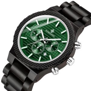 Mode luxe hommes bois montre chronographe lumineux multi-fonction en bois montre-bracelet Quartz rétro Sport montres
