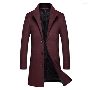 Herenwol 2023 herfst en winter warme jas mode casual dikke lang jas mannen mannelijk merk zwart rode wijn marine grijs