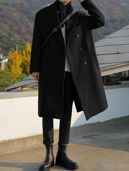 Laine pour hommes 2023 automne hiver Style britannique manteau en laine hommes Version coréenne coupe-vent ample Long double boutonnage pardessus tendance