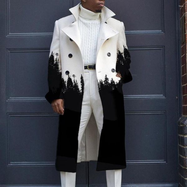 Abrigo de invierno de lana blanca informal con doble botonadura de Color sólido suelto de otoño de lana para hombre