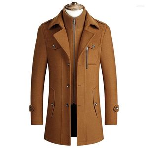 Men's Wool Autumn Winter Blends Woolen Coat Men Business Casual Slim Fit Jacket Double Collar Long Sections Peacoat Trench Palto Overcoat