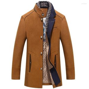 Trench-Coat en laine pour hommes, automne hiver, avec écharpe, coton rembourré, mélanges de laine épais et chauds, coupe-vent pour hommes, veste d'affaires, grande taille