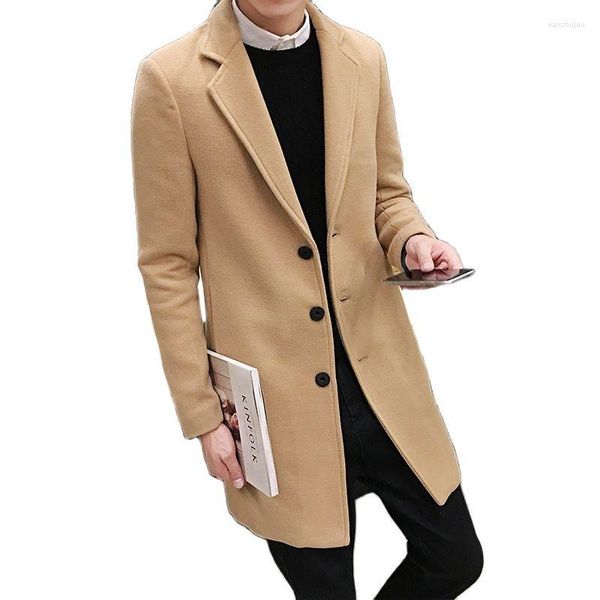 Manteaux en laine pour hommes, automne hiver, veste longue Slim, mode Boutique, Trench-Coat solide, grande taille