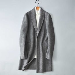 Manteau en laine mélangée double face de longueur moyenne pour hommes manteau coupe-vent
