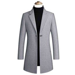 Herenwolmengsels 2021 Coat Winter One-Button Business Gevoted CoA/ hoogwaardige wollen warm gemengde jas/ Slim T220810 voor heren