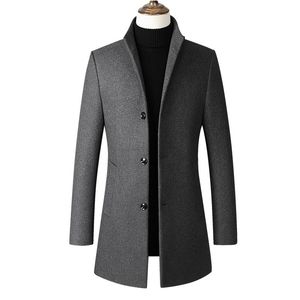 Hommes laine mélanges 2021 mode hommes Trench manteau automne hiver coupe-vent mince pois pardessus veste décontractée coupe-vent vêtements-E